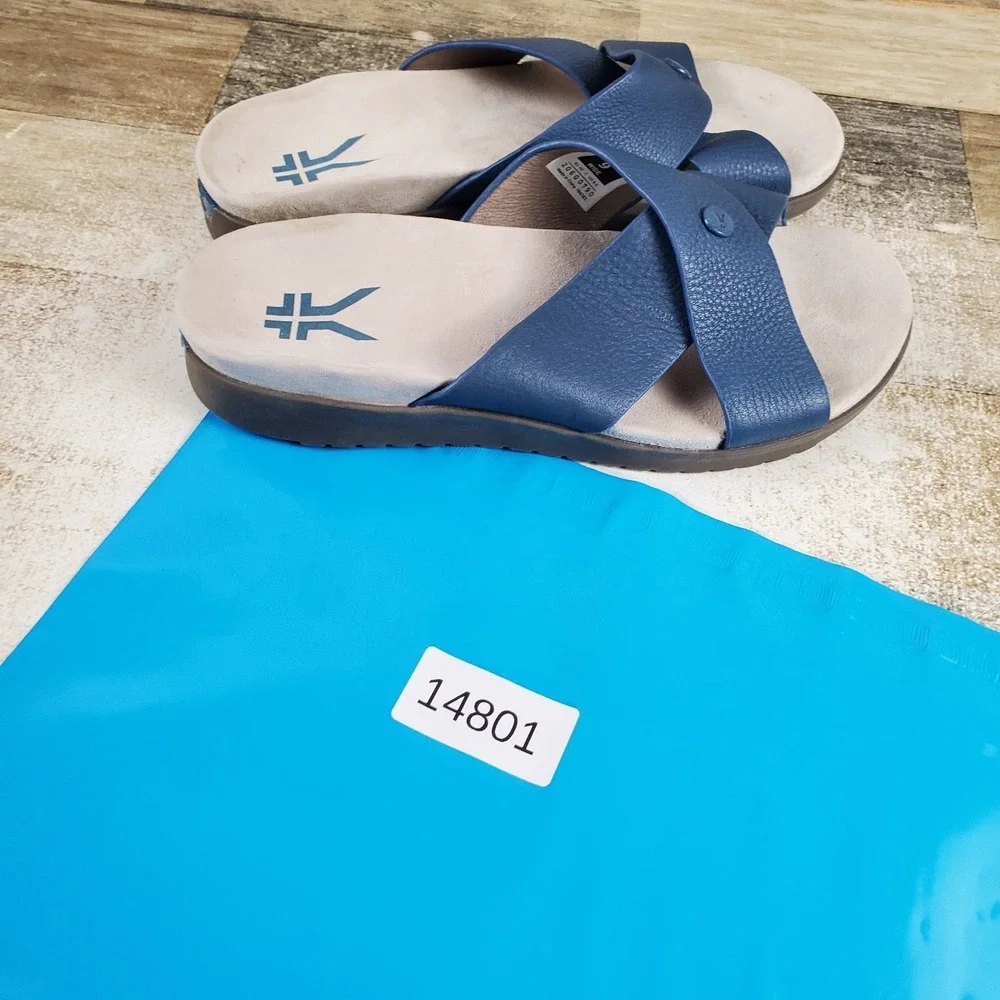 Kuru Breeze Womens Slide Sandals Sz 9 W Mineral Blue Faded Brown Leather Slip On